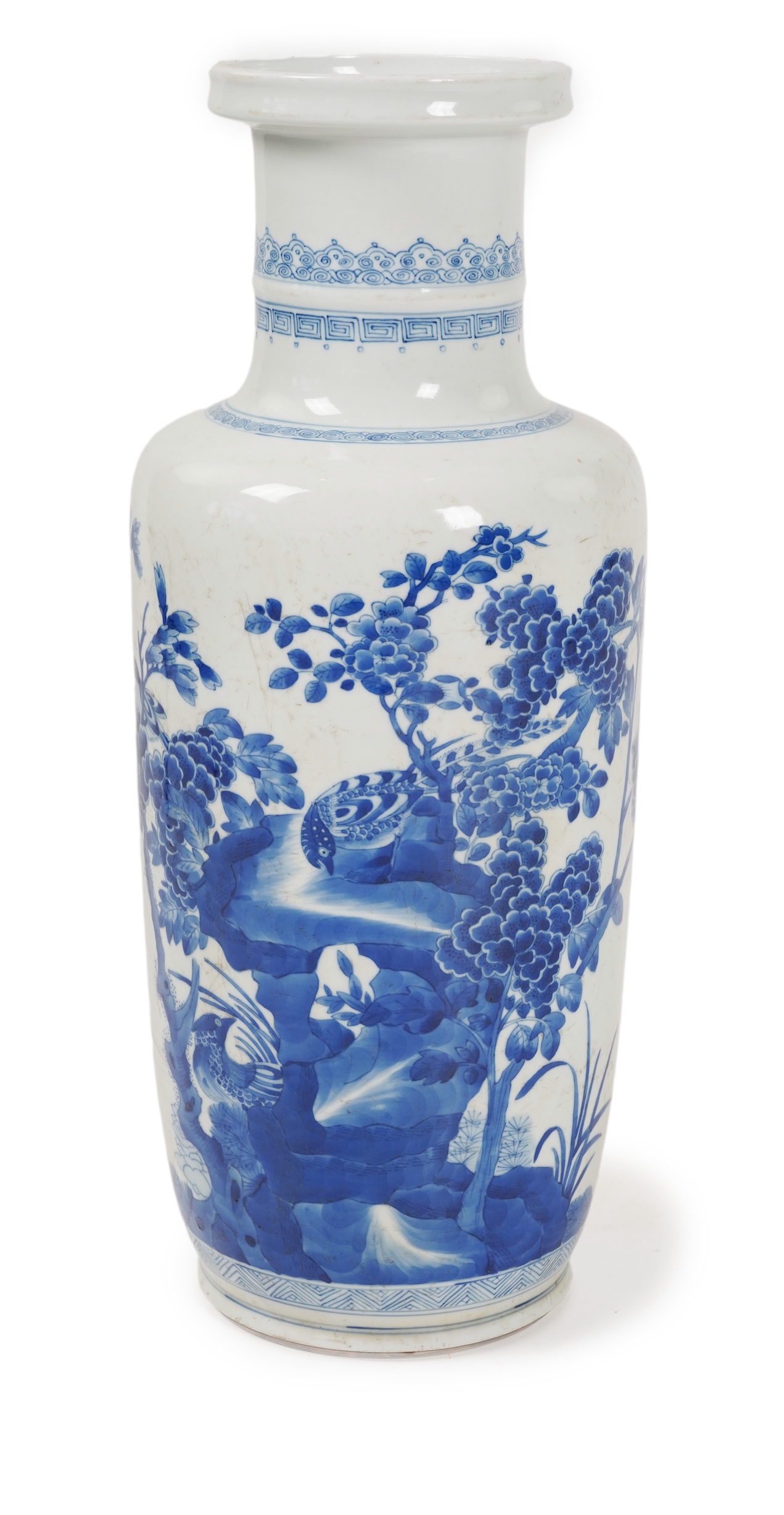 A Chinese blue and white rouleau vase, probably Kangxi (1662-1722)